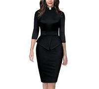 BLESSUME Catholic Church Women Clergy Tab Collar Dress Mass Sheath Dress, Black, XXX-Large