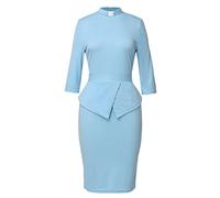 BLESSUME Catholic Church Women Clergy Tab Collar Dress Mass Sheath Dress, Light Blue, XXL