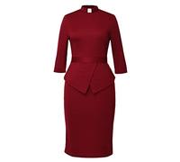 BLESSUME Catholic Church Women Clergy Tab Collar Dress Mass Sheath Dress, Wine Red, M