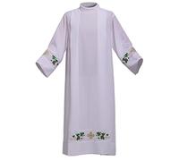 BLESSUME Catholic Priest Alb Pleated Pulpit Liturgical Church Garment (White 5)