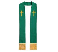 BLESSUME Church Clergy Pastor Cross Embroidered Stole, Green 7, One size