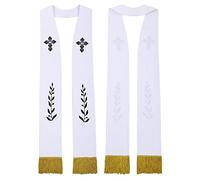 BLESSUME Church Clergy Pastor Cross Embroidered Stole(White 8)