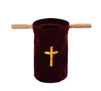 BLESSUME Church Embroidered Cross Tithe Offering Bag with Wood Handles, Red, A(16*23.5cm/6.2*9.2")