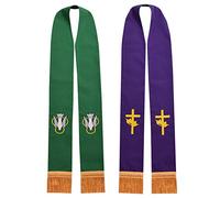 BLESSUME Church Pastor Reversible Stole with Tassels (Green and Purple)