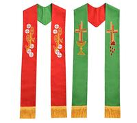 BLESSUME Church Pastor Reversible Stole with Tassels (Red&Green 1)