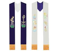 BLESSUME Church Stole Priest Embroidered Reversible Stole Multicolor (White&Purple #2)