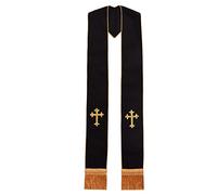 BLESSUME Clergy Black Stole Cross Embroidered 1pc (Black/Gold)(Size: One size)