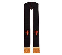 BLESSUME Clergy Black Stole Cross Embroidered 1pc (Black/Red)