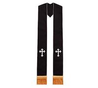 BLESSUME Clergy Black Stole Cross Embroidered 1pc (Black/White)
