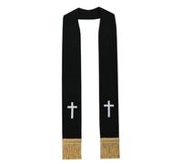 BLESSUME Clergy Mass Black Stole Cross Embroidery, Black/White 1, One size