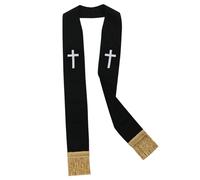 BLESSUME Clergy Mass Black Stole Cross Embroidery, Black/White 3, One size