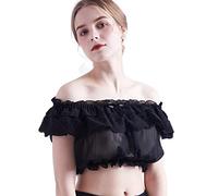 BLESSUME Dirndl Blouse Lolita Crop Top Puff Sleeve (Black)