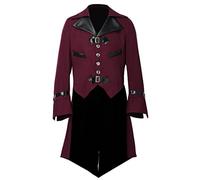 BLESSUME Gothic Victorian Tailcoat Steampunk VTG Coat Jacket Halloween Cosplay Costume (S, Wine Red)