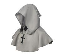 BLESSUME Medieval Cowl Hat Cross Necklace Wicca Pagan Hood Cosplay Accessory, Gray, One size