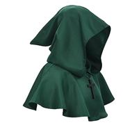 BLESSUME Medieval Cowl Hat Cross Necklace Wicca Pagan Hood Cosplay Accessory, Green, One size