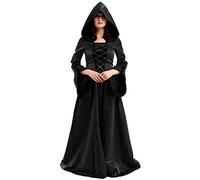 BLESSUME Medieval Dress Women Renaissance Hooded Gothic Costume Flare Sleeve (Black, 2XL)