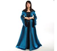 BLESSUME Medieval Dress Women Renaissance Hooded Gothic Costume Flare Sleeve (Blue, L)