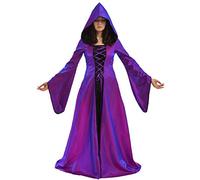 BLESSUME Medieval Dress Women Renaissance Hooded Gothic Costume Flare Sleeve (Purple, M)