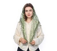 BLESSUME Medieval Headscarf Wimples Women Triangle Veil Classic Mantilla Soft Lace Chapel Veil (Green)