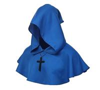 BLESSUME Medieval Hooded Cowl Cross Necklace (Blue)