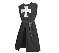 BLESSUME Medieval Hospitaller Knight Tunic Surcoat with Belt ... (Black 1)(Size: One Size)