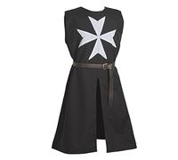 BLESSUME Medieval Hospitaller Knight Tunic Surcoat with Belt ... (Black 2)(Size: One Size)