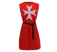 BLESSUME Medieval Hospitaller Knight Tunic Surcoat with Belt ... (Red 1)(Size: One Size)