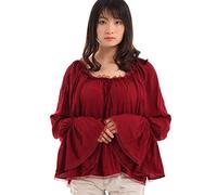 BLESSUME Medieval Renaissance Blouse Wench Cosplay Peasant Blouse Top Costume (Wine red, L)