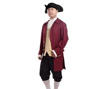 BLESSUME Medieval Renaissance Costume Suit for Men Colonial Adult Pirate Patriotic Costume (Wine Red Suit, 2XL)