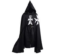 BLESSUME Medieval Templar Knight Costume Tunic with Cloak and Belt (Black2)