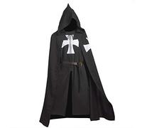 BLESSUME Medieval Templar Knights Costume Tunic with Cloak and Belt (Black1)