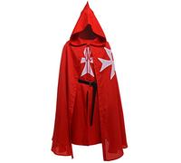 BLESSUME Medieval Templar Knights Costume Tunic with Cloak and Belt (Red 1)(Size: One Size)