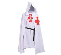 BLESSUME Medieval Templar Knights Costume Tunic with Cloak and Belt (White1)