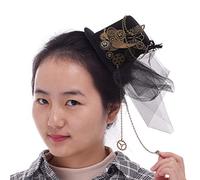 BLESSUME Mini Top Hat Party Hat Dancing Cocktail Feather Veil Hair Clip (Black 1)