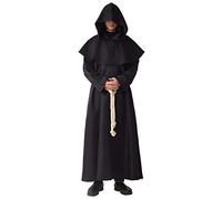 BLESSUME Monk Costume Medieval Hooded Priest Robe Renaissance Friar Cowl Outfit (M, Black)