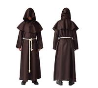 BLESSUME Monk Costume Medieval Robe Priest Hooded Renaissance Friar Cowl Outfit (L,Coffee)