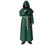 BLESSUME Monk Costume Medieval Robe Priest Hooded Renaissance Friar Cowl Outfit (L,Green)