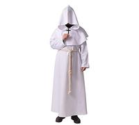 BLESSUME Monk Costume Medieval Robe Priest Hooded Renaissance Friar Cowl Outfit (M,White)