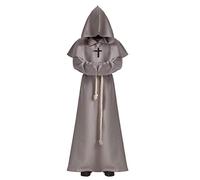 BLESSUME Monk Costume Medieval Robe Priest Hooded Renaissance Friar Cowl Outfit (XL,Grey)