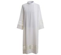 BLESSUME Priest ALB Liturgical Church Garment Cross Lace Pleated Robe, XXL
