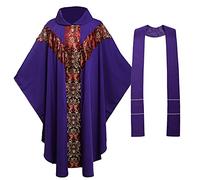 BLESSUME Priest Celebrant Chasuble Catholic Church Father Mass Vestments Robe with Embroidery White (Purple)(Size: One Size)