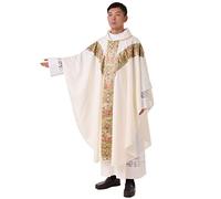 BLESSUME Priest Chasuble Catholic Mass Vestments with Embroidery (White)