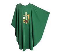 BLESSUME Priest Chasuble Embroidered Vestments Altar Mass Vestments (Green, Folding Collar Style#1) (Green, No Collar Style#1)