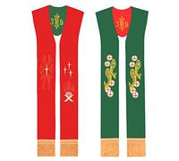 BLESSUME Priest Reversible Stole Embroidered Chasuble Stole (Red & Green #2)