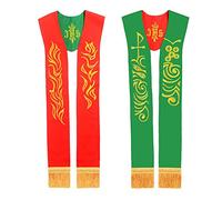 BLESSUME Priest Reversible Stole Embroidered Chasuble Stole (Red & Green #3)
