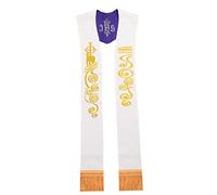 BLESSUME Priest Reversible Stole Embroidered Chasuble Stole (White & Purple #3)