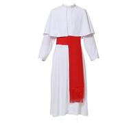 BLESSUME Priest Roman Cassock Costume Minister Choir With Cincture Band Belt, White With Red Belt, Large