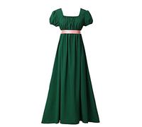 BLESSUME Regency Dress for Women Sash Ruffled Puff Sleeve Empire Waist Tea Party Ball Gown (L, Green)