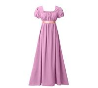 BLESSUME Regency Dress for Women Sash Ruffled Puff Sleeve Empire Waist Tea Party Ball Gown (L, Purple)