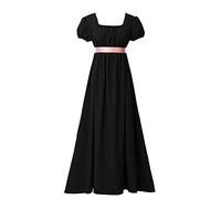 BLESSUME Regency Dress for Women Sash Ruffled Puff Sleeve Empire Waist Tea Party Ball Gown (XXL, Black)
